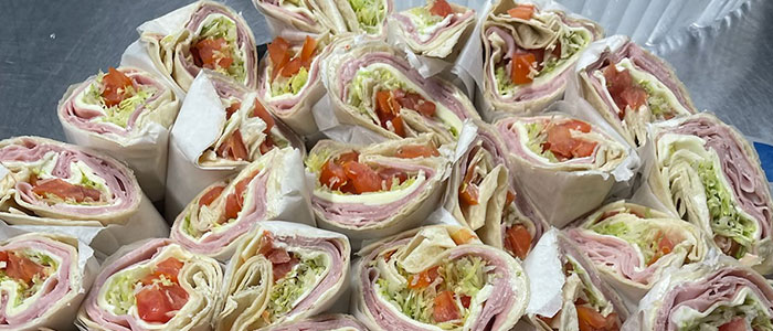 Wraps served by Nick's Place catering platters in Massachusetts and New Hampshire.