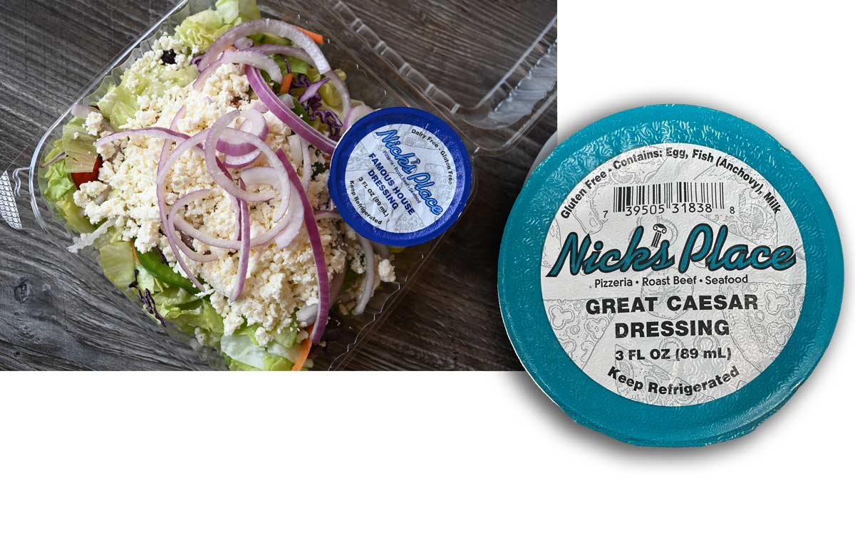 Single serve dressings available from Nick's Place.